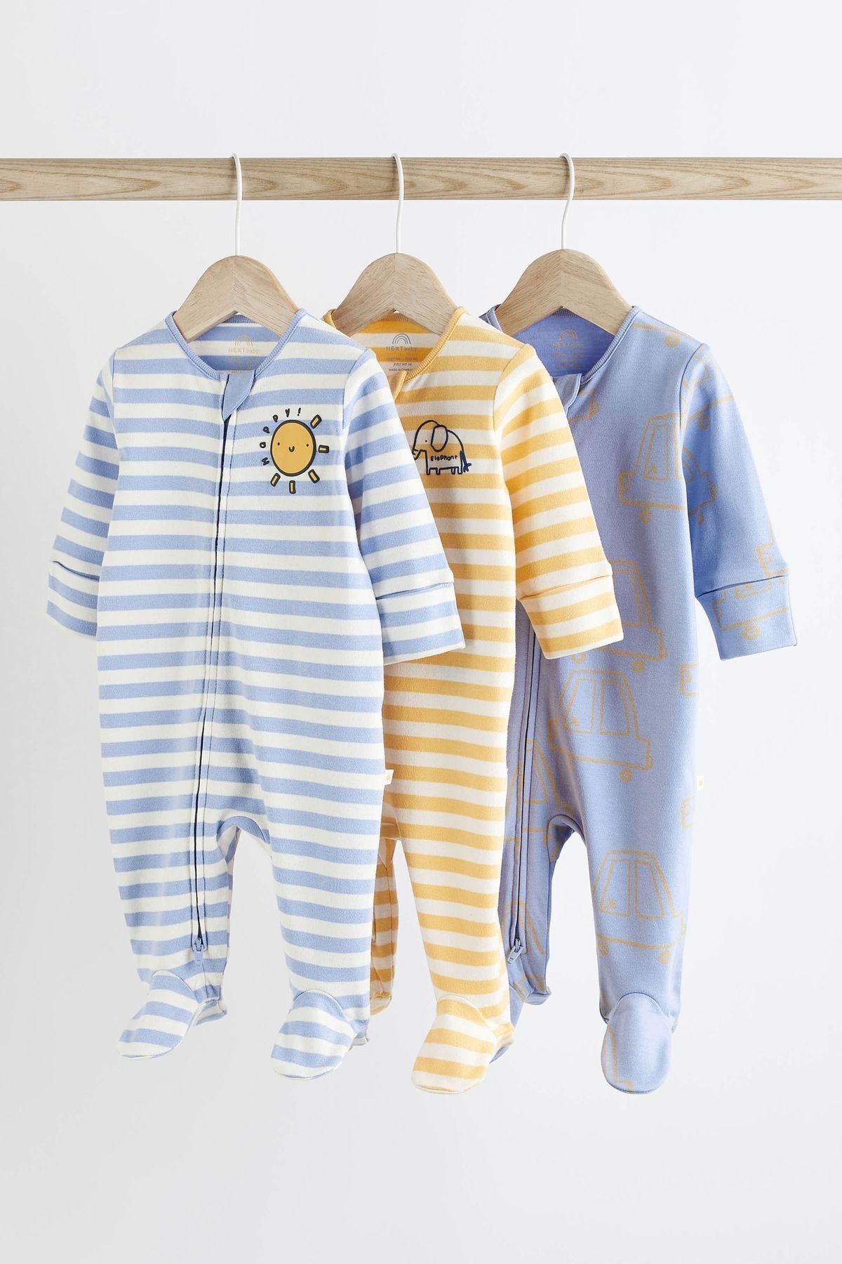 Next Baby % 100 Pamuklu Mavi Sarı Güneş Desenli 3’lü Tulum Set