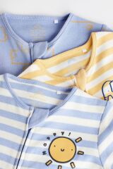 Next Baby % 100 Pamuklu Mavi Sarı Güneş Desenli 3’lü Tulum Set