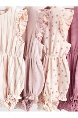 %100 Pamuklu Pembe Krem Benekli 4'lü Romper Set