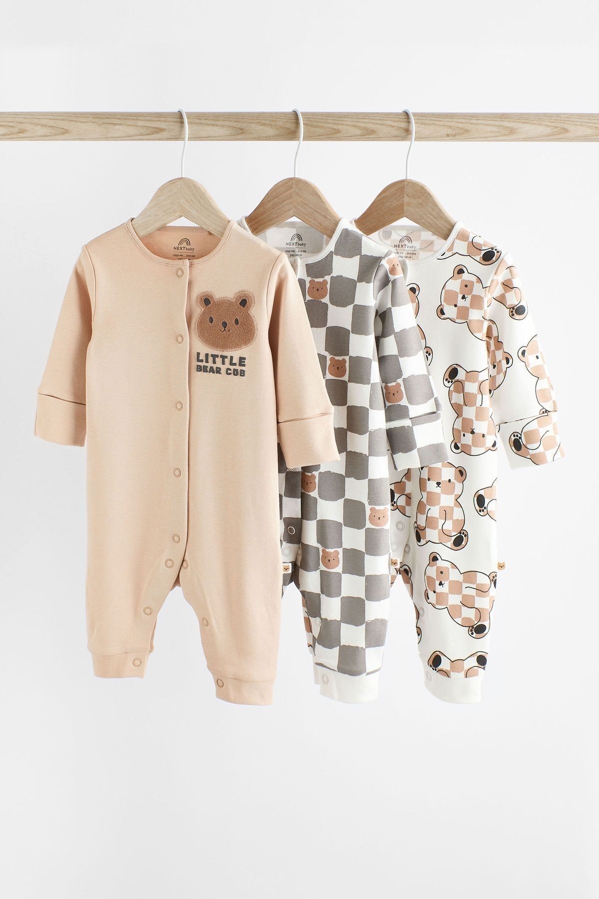 Next Baby 100 Pamuklu Kahverengi Ayı Desenli 3’lü Tulum Set
