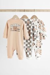 Next Baby 100 Pamuklu Kahverengi Ayı Desenli 3’lü Tulum Set