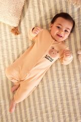 Next Baby 100 Pamuklu Kahverengi Ayı Desenli 3’lü Tulum Set