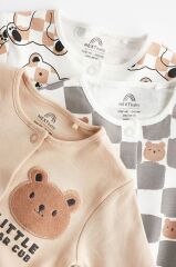 Next Baby 100 Pamuklu Kahverengi Ayı Desenli 3’lü Tulum Set