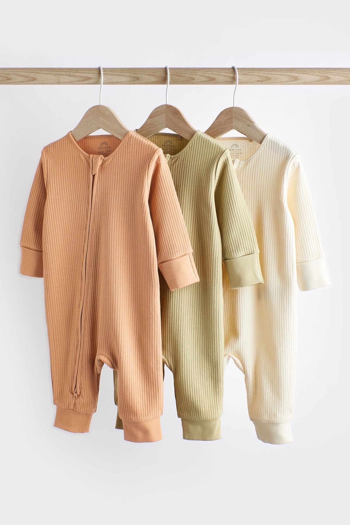 Next Baby % 100 Pamuklu Adaçayı Yeşili Turuncu Ribanalı Ayaksız 3’lü Tulum Set