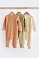 Next Baby % 100 Pamuklu Adaçayı Yeşili Turuncu Ribanalı Ayaksız 3’lü Tulum Set