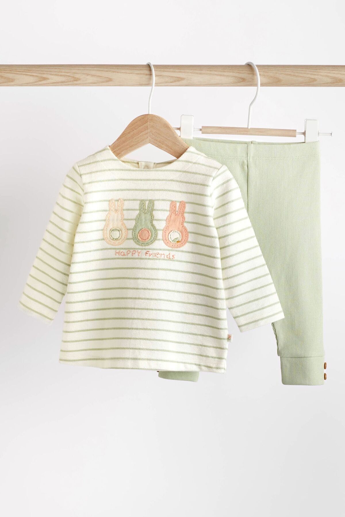 Next Baby Pamuklu Yeşil Tavşan Desenli Uzun Kollu Alt Üst Takım