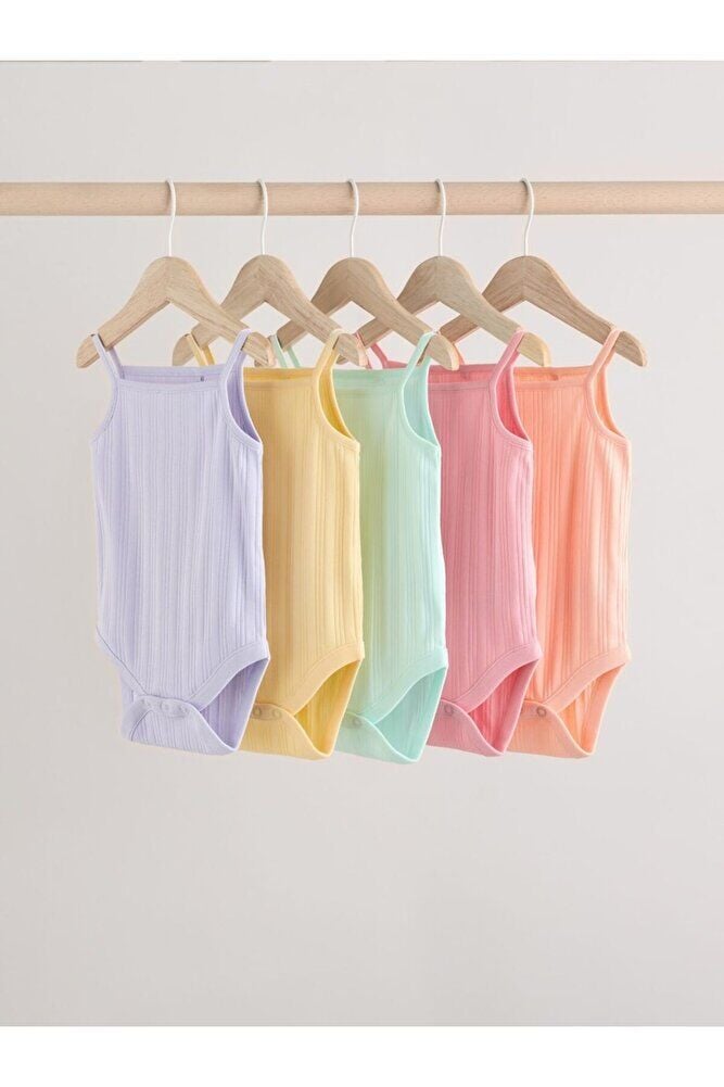 % 100 Pamuklu Pastel Renkler İp Askılı 5'li Body Zıbın Set
