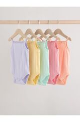 % 100 Pamuklu Pastel Renkler İp Askılı 5'li Body Zıbın Set