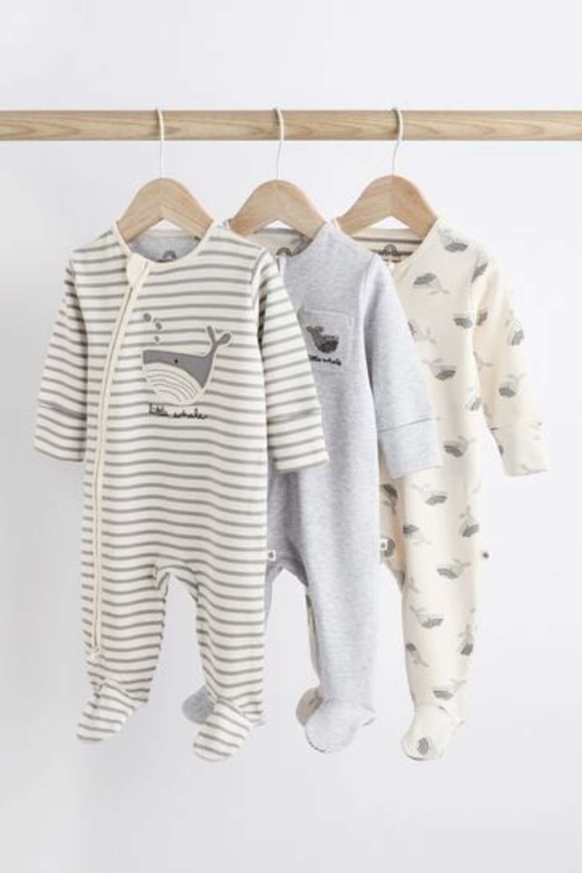 Next Baby Pamuklu Gri Balina Desenli 3 ' lü Tulum Set