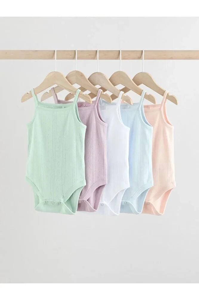 % 100 Pamuklu Pastel Neon Renkler İp Askılı 5'li Body Zıbın Set