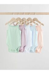 % 100 Pamuklu Pastel Neon Renkler İp Askılı 5'li Body Zıbın Set
