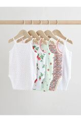 % 100 Pamuklu Beyaz İp Askılı Çilek Desenli 5'li Body Zıbın Set