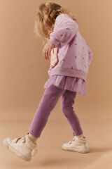 Next Baby Pamuklu Lila Tavşan Desenli Tütülü Sweatshirt Tayt Alt Üst Takım