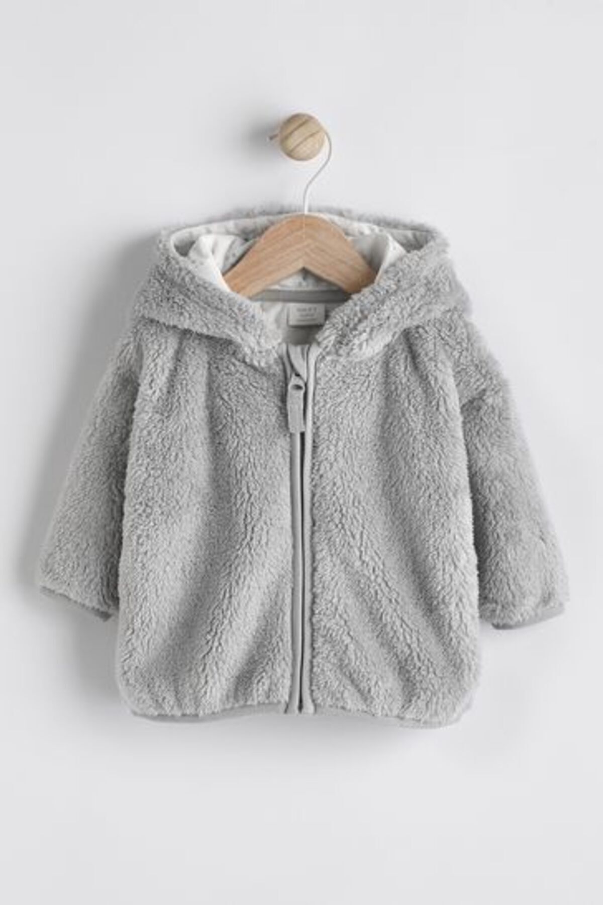 Next Baby Gri Tam Polar Astarlı Kapüşonlu Peluş Ceket