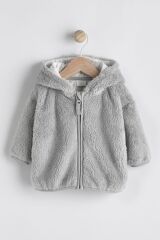 Next Baby Gri Tam Polar Astarlı Kapüşonlu Peluş Ceket