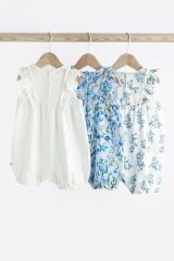 Next Baby % 100 Pamuklu Mavi Beyaz Çiçek Desenli 3’lü Romper Set