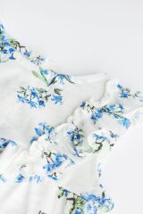 Next Baby % 100 Pamuklu Mavi Beyaz Çiçek Desenli 3’lü Romper Set