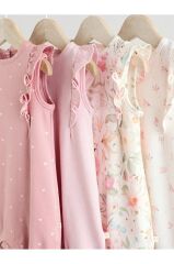 %100 Pamuklu Pembe Çiçek Desenli 4'lü Romper Set