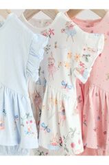 %100 Pamuklu Mavi Pembe Peri Desenli 3'lü Romper Set