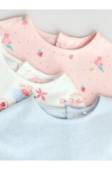 %100 Pamuklu Mavi Pembe Peri Desenli 3'lü Romper Set