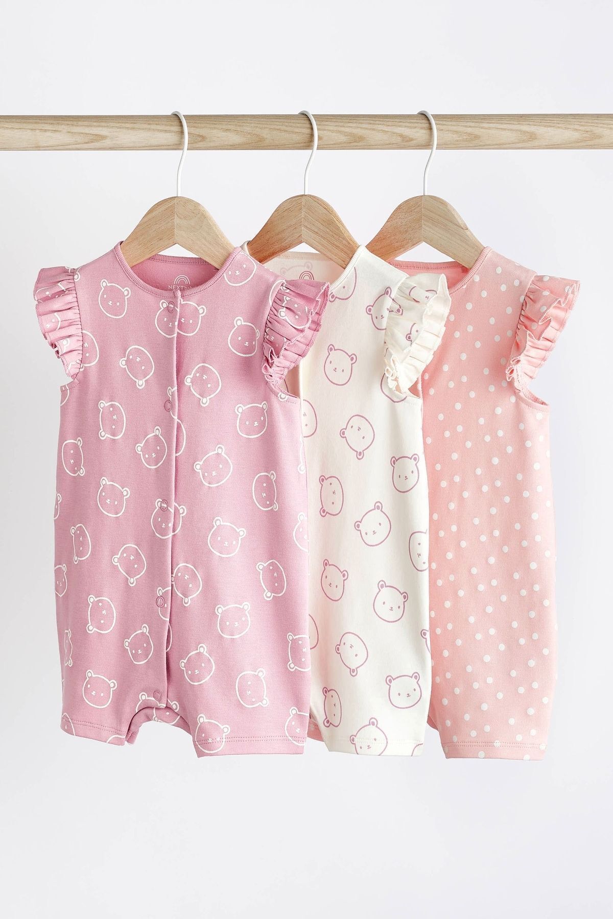 Next Baby % 100 Pamuklu Pembe Ayı Desenli 3’lü Romper Set