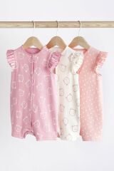 Next Baby % 100 Pamuklu Pembe Ayı Desenli 3’lü Romper Set