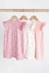 Next Baby % 100 Pamuklu Pembe Ayı Desenli 3’lü Romper Set