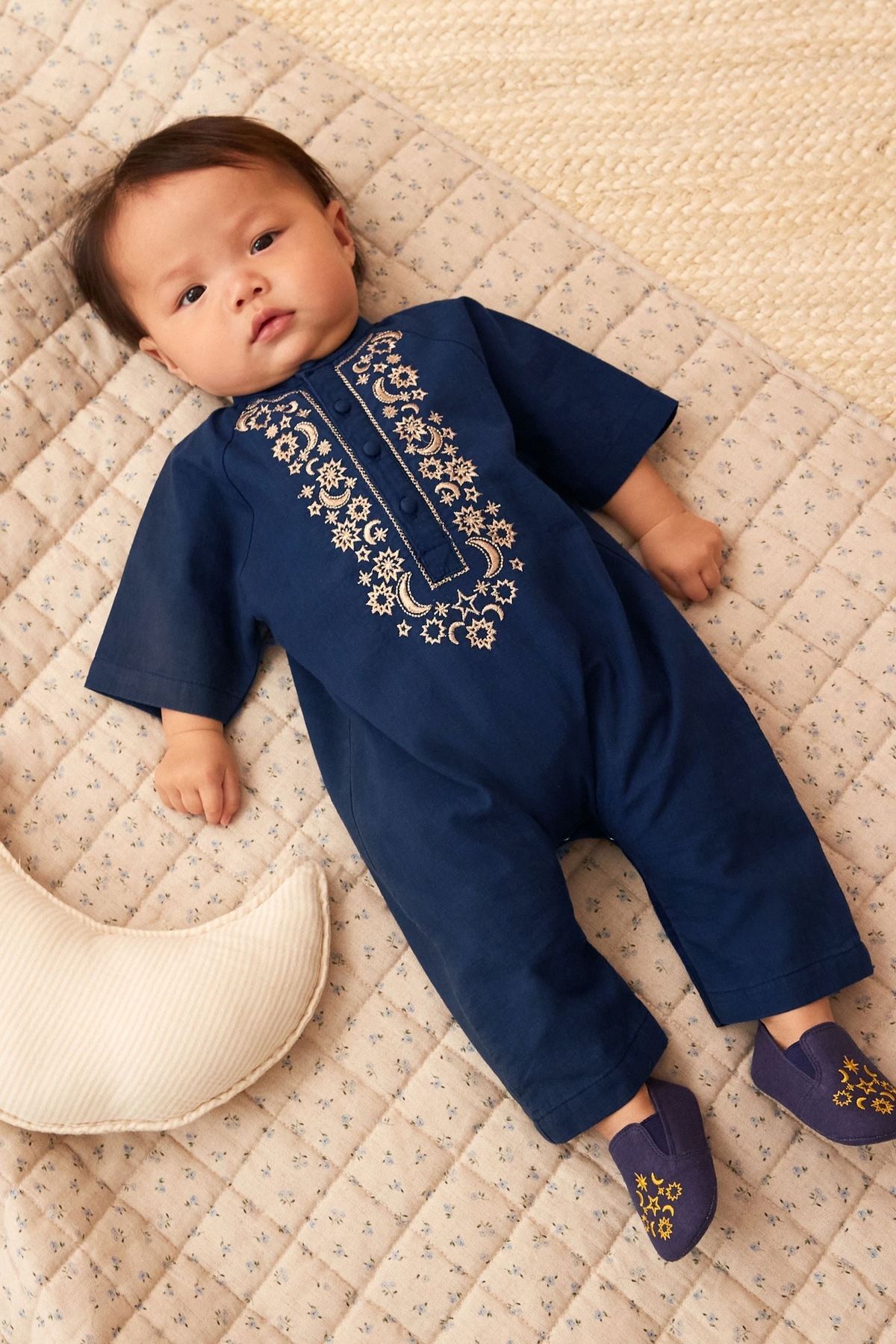 Next Baby Pamuklu Lacivert Nakışlı Bebek Tulum