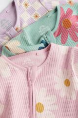 Next Baby % 100 Pamuklu Adaçayı Yeşili Çiçek Desenli 3’lü Tulum Set