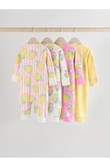 %100 Pamuklu Pembe Limon Desenli Ayaksız 4'lü Tulum Set