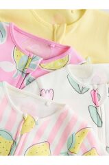 %100 Pamuklu Pembe Limon Desenli Ayaksız 4'lü Tulum Set
