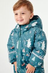 Next Baby Teal Blue Hayvan Desenli Tam Polar Astarlı Suya Dayanıklı Kar Tulumu