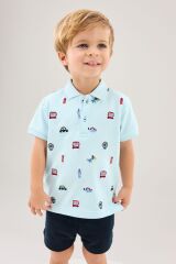Next Baby % 100 Pamuklu Mavi Polo Yaka Kısa Kollu Şortlu Alt Üst Takım
