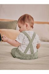 %100 Pamuklu Yeşil Çizgili Salopet Body Zıbın Set