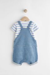 Next Baby Pamuklu Mavi Denim Fil Desenli Salopet Body Zıbın Set