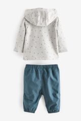 Next Baby % 100 Pamuklu Deniz Mavisi Kapüşonlu Ceket Body Jogger 3’lü Set