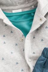 Next Baby % 100 Pamuklu Deniz Mavisi Kapüşonlu Ceket Body Jogger 3’lü Set