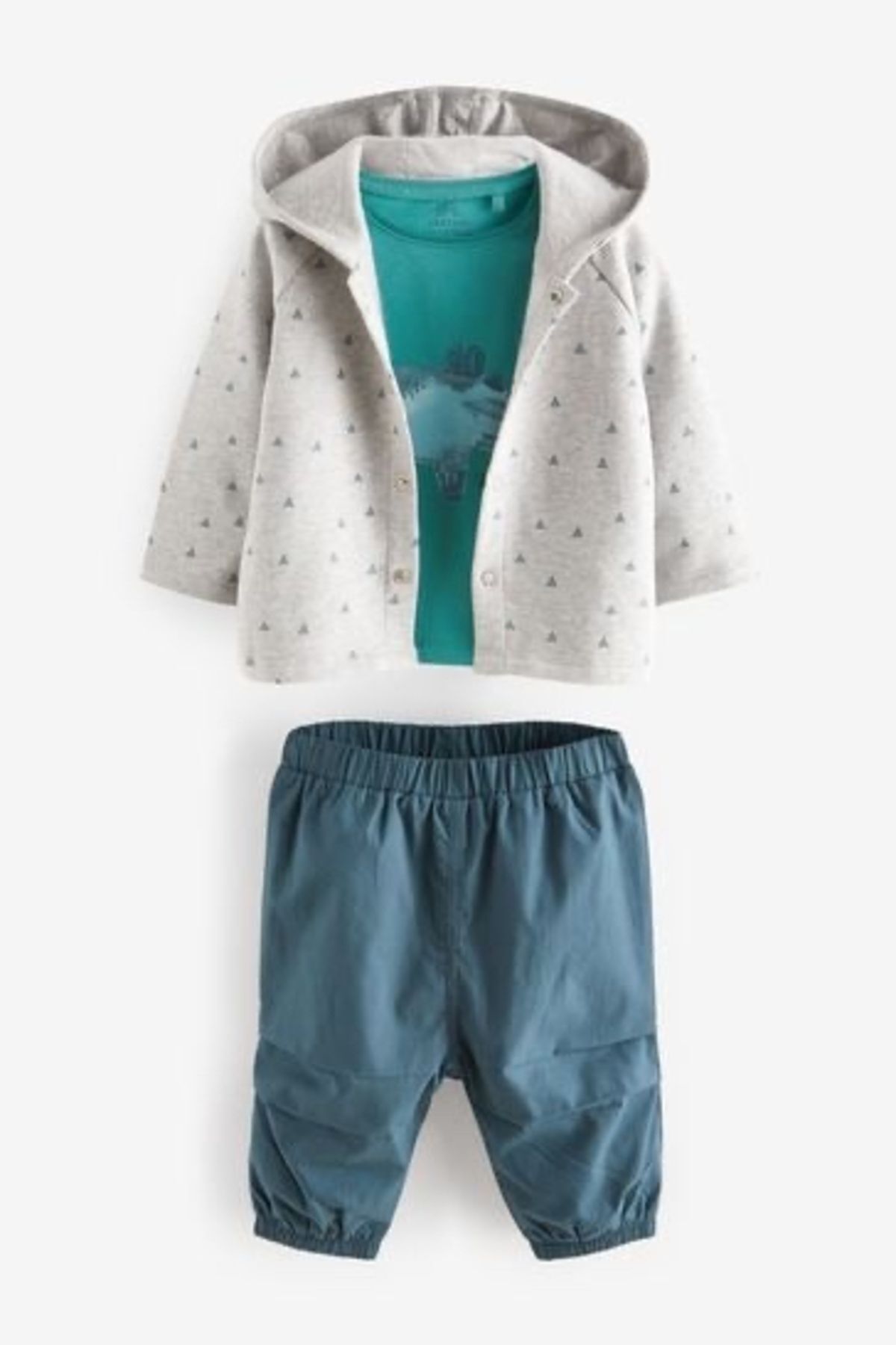 Next Baby % 100 Pamuklu Deniz Mavisi Kapüşonlu Ceket Body Jogger 3’lü Set