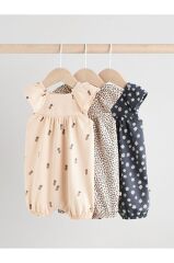 %100 Pamuklu Meyve Çiçek Desenli 3'lü Romper Set