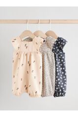 %100 Pamuklu Meyve Çiçek Desenli 3'lü Romper Set