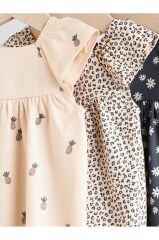 %100 Pamuklu Meyve Çiçek Desenli 3'lü Romper Set