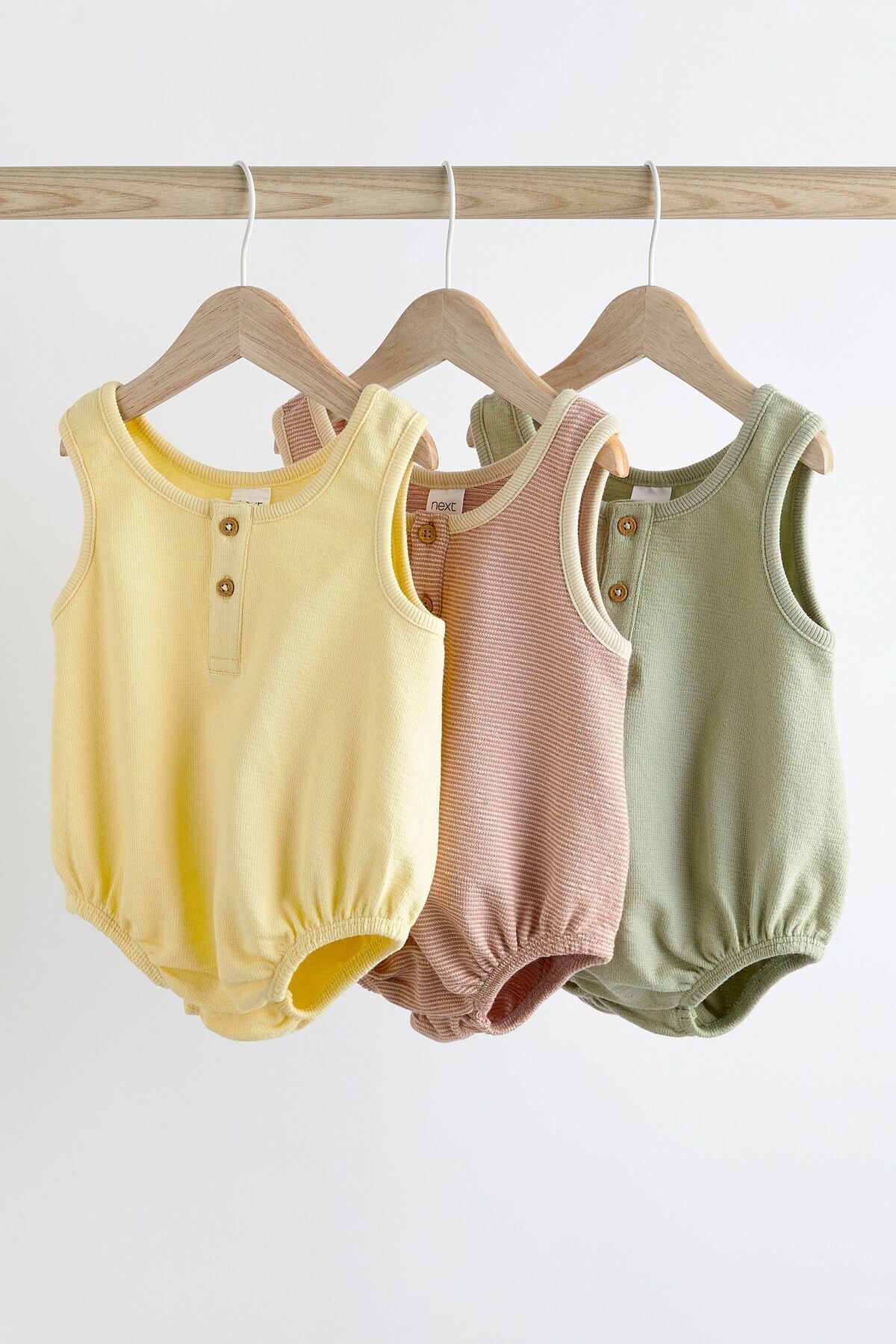 Next Baby % 100 Pamuklu Sarı Yeşil 3’lü Romper Set