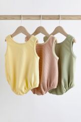 Next Baby % 100 Pamuklu Sarı Yeşil 3’lü Romper Set