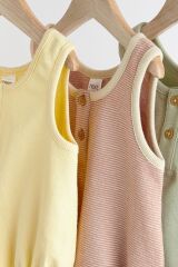 Next Baby % 100 Pamuklu Sarı Yeşil 3’lü Romper Set