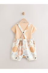 %100 Pamuklu Krem Safari Salopet Body Zıbın Set