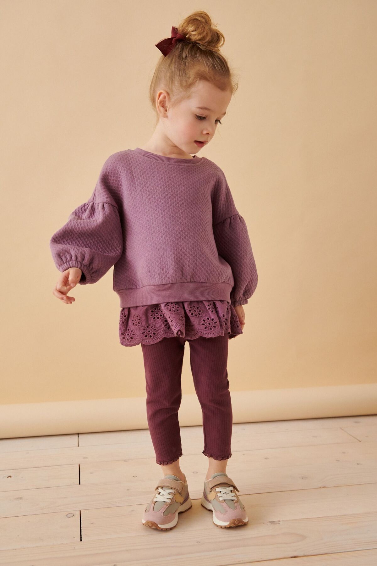 Next Baby Pamuklu Mor Sweatshirt Dantel Detaylı Uzun Kollu Alt Üst Takım