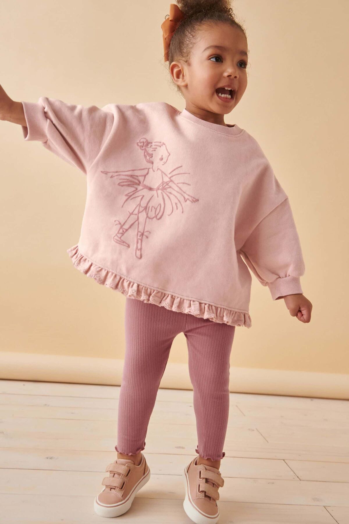 Next Baby Pamuklu Pembe Balerin Desenli Uzun Kollu Alt Üst Takım