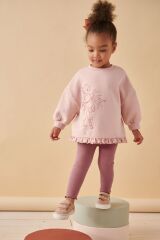 Next Baby Pamuklu Pembe Balerin Desenli Uzun Kollu Alt Üst Takım