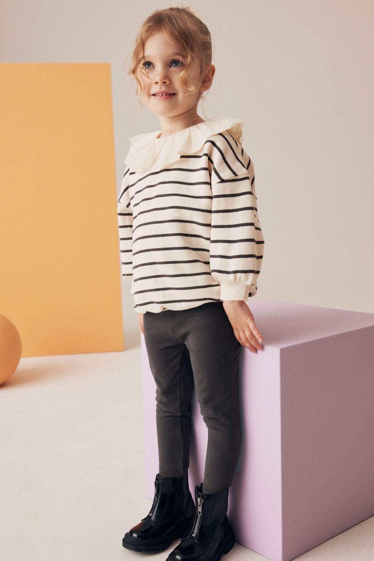 Next Baby Pamuklu Siyah Beyaz Çizgili Sweatshirt Uzun Kollu Alt Üst Takım