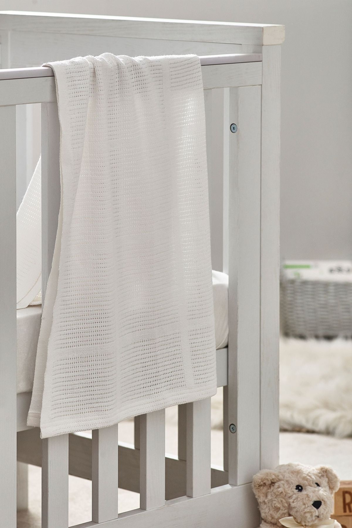 Next Baby % 100 Pamuklu Beyaz Örme Bebek Battaniyesi